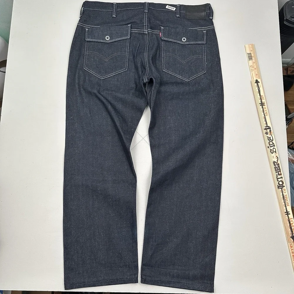 NEW Y2K Levi's 569 Loose Raw Denim Jeans Men 38x32 Flap Pockets Rigid Dark Blue